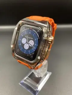 Apple Watch クリア バンド ラバー44 45 オレンジ G55-d