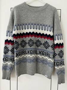 X-GIRL ノルディック柄 ニット セーター グレー系 サイズ2 M エックスガール カウチンニット 美品 レディース