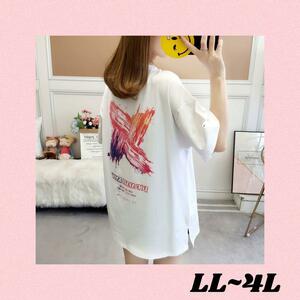 大きいサイズ春夏 韓国 レディース Tシャツワンピース LL-4L WH