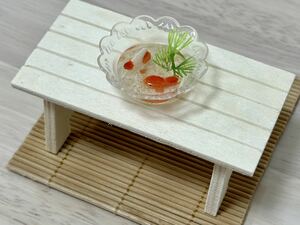 夏のインテリア☆縁台 すだれコースター 金魚鉢 ３点セット 置物 オブジェ ドールハウス