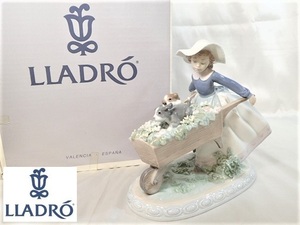 5194[TS]箱付き♪◆LLADRO/リヤドロ◆フィギュリン No.5460 『乗せてあげる』 陶器の置物/少女 犬 リヤカー お花