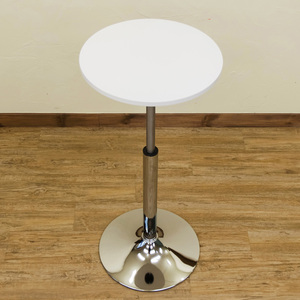 バーテーブル 丸 40cm幅 円形 昇降式 高さ調整 カフェテーブル ローテーブル 白 ホワイト スチール製 HT-13 WH