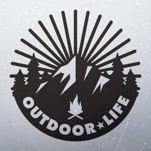 送料無料◆OUTDOOR★LIFE カッティングステッカー◆ブラック｜25×25cm｜超防水 UVカット 屋外使用可【C028】