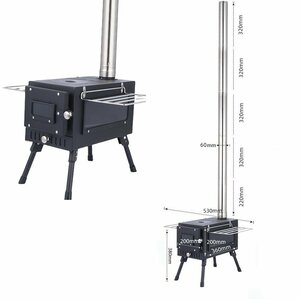 薪 ストーブ アウトドア 調理器具 暖炉 キャンプ 折りたたみ 煙突付き 耐熱ガラス窓付き 組立式 屋外 焚き火台 BBQ 暖房 コンロ ブラック