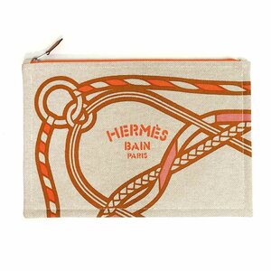 （新品・未使用品）エルメス HERMES トレサージュ マラン GM フラットポーチ クラッチバッグ コットン タン ライトブラウン ベージュ