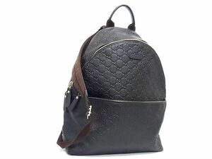 1円 ■極美品■ GUCCI グッチ 246414 002123 グッチシマ レザー リュックサック バックパック デイパック レディース ブラック系 FA4042