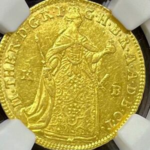 【1円スタート】1765 ハプスブルク領ハンガリー マリア・テレジア ダカット金貨NGC AU58イギリス エリザベス ウナとライオンコインではない