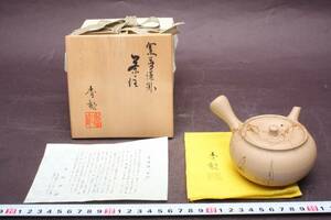 3692 新品未使用 収集家放出 常滑焼 名工 肥田香畝 香 貴重 白泥 窯変藻掛 急須 煎茶道具 茶器 茶注 黄布 栞 共箱