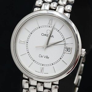 1円 箱/保付 オメガ デビル QZ デイト 白文字盤 メンズ腕時計 OKZ 0313500 4PRT