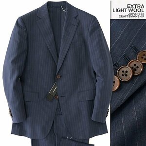 新品 スーツカンパニー 春夏 EXTRA LIGHT ウール 2パンツ スーツ AB6(幅広L) 紺 【J54396】 175-4D セットアップ ストライプ サマー メンズ