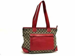 1円 GUCCI グッチ 019 0426 2404 GG柄 キャンバス×レザー トートバッグ ショルダー 肩掛け レディース ブラウン系×レッド系 FD0053