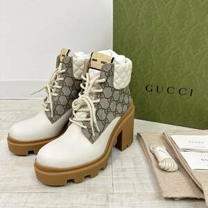 新品 GUCCI グッチ GG SUPREME COMBAT BOOTS ロゴ スプリーム コンバット ブーツ キルティング アンクル ブーツ MADE IN ITALY サイズ 37