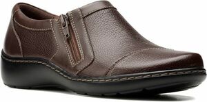 送料無料 Clarks 27.5cm ジッパー ミニマル ダーク ブラウン フラット 軽量 スニーカー バレエ ローファー パンプス レザー RRR107