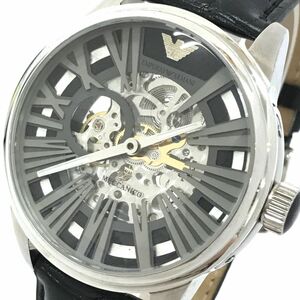 EMPORIO ARMANI エンポリオアルマーニ 腕時計 AR4629-30 クオーツ アナログ ラウンド ブラック スケルトン 20石 ウォッチ メンズ おしゃれ