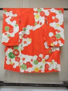 1円 良品 化繊 女児 子供着物 錦紗縮緬 七五三 和装 流水 菊 花柄 草花 高級 袷 身丈123cm 裄55cm【夢職】★★★