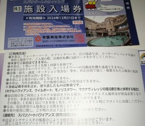 即決 常磐興産 株主優待 スパリゾートハワイアンズ 施設入場券 1枚 有効期限2024.12.31 ウォーターパーク スプリング スパガーデンパレオ