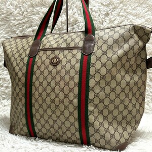 美品◆大容量 オールドグッチ GUCCI ボストンバッグ トートバッグ シェリーライン GGスプリーム インターロッキング ビジネス メンズ GG柄