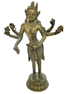 【9】銅製女神立像 仏教 チベット密教 仏教美術 骨董品 時代品 美術品 古美術品 オブジェ 仏像