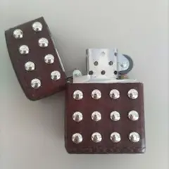 zippo◆ライター本体のみ◆オリジナルレザー&スタッズ／color：Brown