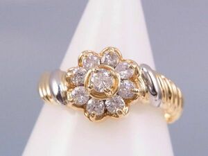 ダイヤ0.48ct 花 ファッション K18 プラチナ リング 10号