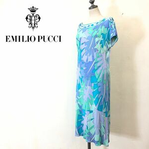 A1457-F◆イタリア製◆emillo pucci エミリオプッチ ノースリーブワンピース 総柄 ◆ size38 シルク100 マルチカラー 古着 レディース 春夏