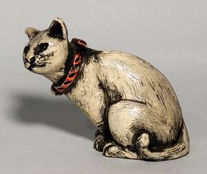 古美術柳　時代 萬古焼「山正」在銘 細密彫刻「鼠を狙う猫」人形 古萬古