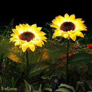 ソーラーライト 向日葵のお洒落なフラワーライト2本セット 幻想的 ガーデンライト 野外ライト インテリア 自動点灯消灯 庭 玄関 雰囲気照明
