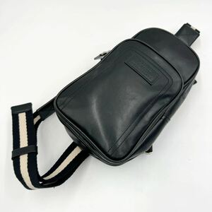 【極美品】 Bally バリー ボディバッグ ショルダーバッグ トレインスポッティング トレスポ ストライプ レザー メンズ 黒 ブラック