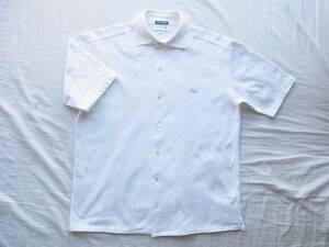 LACOSTE ラコステ　鹿の子素材　ワイドカラーシャツ サイズ 2 日本製　ホワイト　衿に薄く汚れ有り