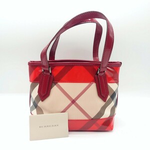 BURBERRY バーバリー ノバチェック ビニール エナメル レディース ハンドバッグ トートバッグ レッド ベージュ ブランド ロゴ tp-23x1234