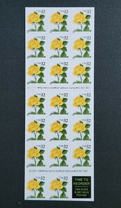 アメリカ 1996年 バラ 切手帖ペーン ￠32 20枚綴り 1種完 NH