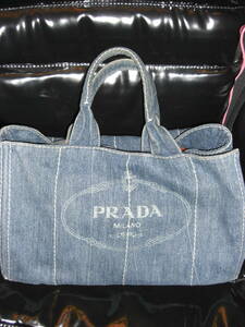 PRADA プラダ CANAPA カナパ　デニムバッグ　白ステッチモデル　GM