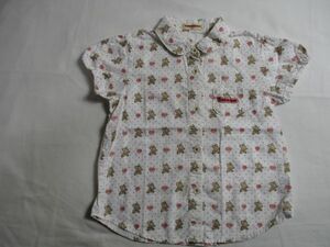 BB593【tinkerbell】ティンカーベル　ドット模様　ロゴ刺繍　半袖　シャツ　女児　淡茶　110