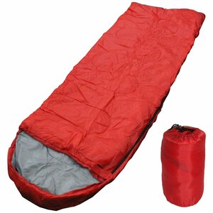 フード付き 封筒型 寝袋 シュラフ 一人用 ワイドサイズ 1人用 レッド/赤 シングル 長方形 収納 キャンプ アウトドア