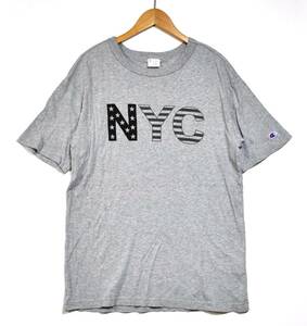 即決【CHAMPION】チャンピオン カレッジTシャツ NYC グレー L トリコタグ復刻 アメカジ 古着