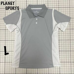 プラネットスポーツ【PLANET SPORTS】襟付きストレッチ半袖Tシャツ メッシュ ストレッチ Lサイズ 864X9ES053 グレー×ホワイト/白 ゴルフ？