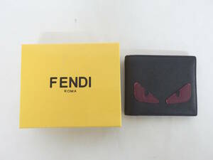 172H157I◆FENDI フェンディ モンスター 二つ折り財布 ウォレット 札入 コインケースなし 中古