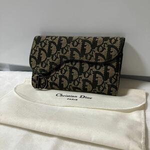 【美品】ChristianDior クリスチャンディオール 二つ折り財布 トロッター キャンパス地 レザー シリアルあり 付属品付き