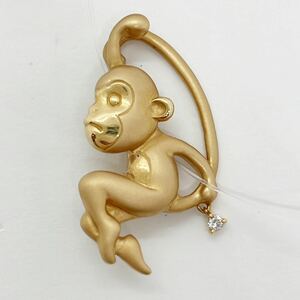 [新品同様]K18YG天然ダイヤモンド猿さるブローチイエローゴールド金