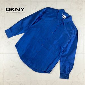 DKNY ダナキャランニューヨーク 光沢 シルク100%シャツ トップス メンズ 小さいサイズ 紺 ネイビー サイズP*IC711