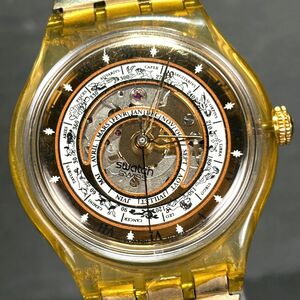 良品 SWATCH スウォッチ AUTOMATIC オートマチック AG1993 腕時計 機械式 自動巻き 3針 アナログ スケルトン クリアイエロー 動作確認済み