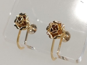 K18 ローズモチーフ イヤリング 1.6g 薔薇 花 フラワー ネジ式 18K 18金 ゴールド 店舗受取可