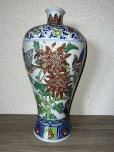 中国古玩 古美術 花器 花瓶 菊花梅瓶 高：43.9cm 幅：21cm