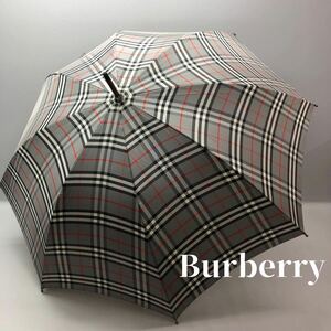 T■ BURBERRY バーバリー 雨傘 グレー 灰色 ノバチェック柄 アンブレラ umbrella 全長84cm ブランド 小物 雨具 傘 梅雨 中古品