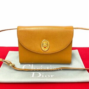 極 美品 保存袋付き Christian Dior クリスチャンディオール ヴィンテージ CD ロゴ 金具 レザー ショルダーバッグ ブラウン 11223