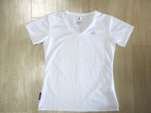 アディダス・Vネックドライ半袖Tシャツ・白色・サイズM