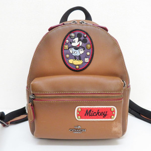 コーチ COACH ディズニーコラボ リュックサック ミッキー レザー ブラウン F59356 中古 [質イコー]