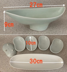 H247/長オーバル皿・脚付豆小皿５ 水盤型盛り皿青磁色和食器　和食料理長推奨