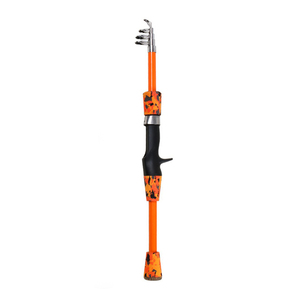 1.5m 伸縮式 釣り竿 ロッド コンパクトロッド 携帯型 海釣り フィッシング 釣具 迷彩柄 オレンジ