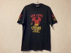 ●90’sビンテージ USA製 バイクショップTシャツ （M） ヘインズ S&S SUPER カスタム フレア 発泡プリント ハーレーダビッドソン